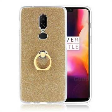 Luxury Soft TPU Glitter Back Ring Cover with 360 Rotate Finger Holder Buckle for OnePlus 6 - Golden