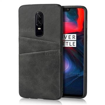Simple Calf Card Slots Mobile Phone Back Cover for OnePlus 6 - Black