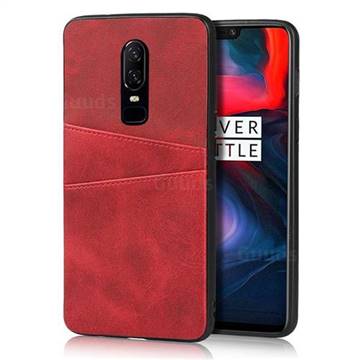 Simple Calf Card Slots Mobile Phone Back Cover for OnePlus 6 - Red