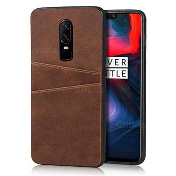 Simple Calf Card Slots Mobile Phone Back Cover for OnePlus 6 - Coffee