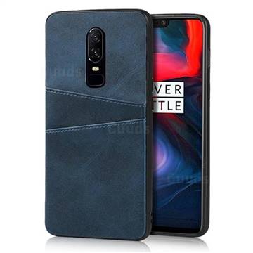 Simple Calf Card Slots Mobile Phone Back Cover for OnePlus 6 - Blue