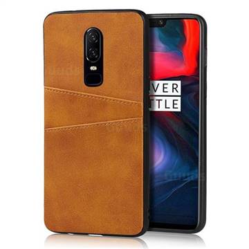 Simple Calf Card Slots Mobile Phone Back Cover for OnePlus 6 - Yellow