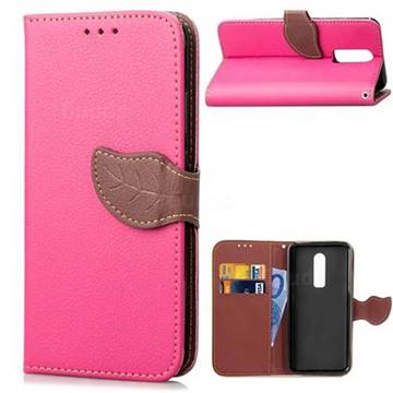 Leaf Buckle Litchi Leather Wallet Phone Case for OnePlus 6 - Rose