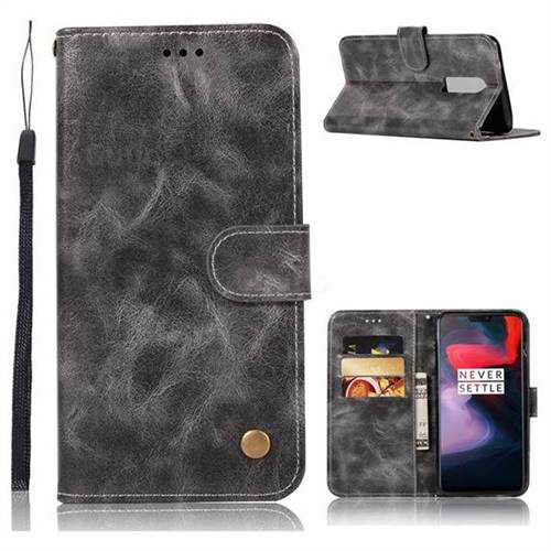 Luxury Retro Leather Wallet Case for OnePlus 6 - Gray