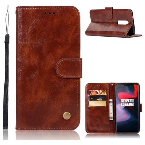 Luxury Retro Leather Wallet Case for OnePlus 6 - Brown