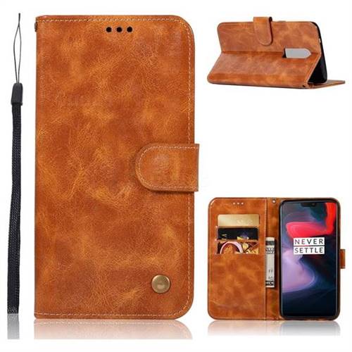 Luxury Retro Leather Wallet Case for OnePlus 6 - Golden