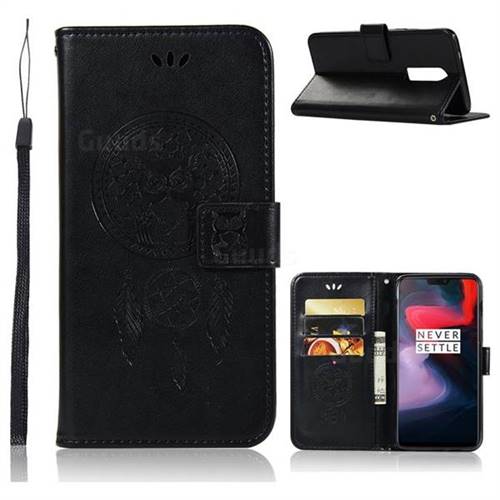 Intricate Embossing Owl Campanula Leather Wallet Case for OnePlus 6 - Black