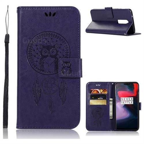 Intricate Embossing Owl Campanula Leather Wallet Case for OnePlus 6 - Purple