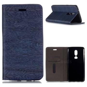 Tree Bark Pattern Automatic suction Leather Wallet Case for OnePlus 6 - Blue