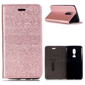Tree Bark Pattern Automatic suction Leather Wallet Case for OnePlus 6 - Rose Gold
