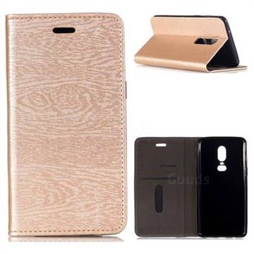 Tree Bark Pattern Automatic suction Leather Wallet Case for OnePlus 6 - Champagne Gold