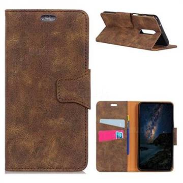 MURREN Luxury Retro Classic PU Leather Wallet Phone Case for OnePlus 6 - Brown