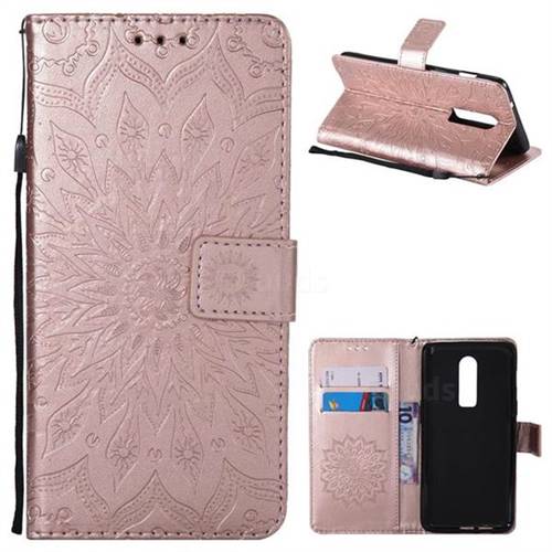 Embossing Sunflower Leather Wallet Case for OnePlus 6 - Rose Gold