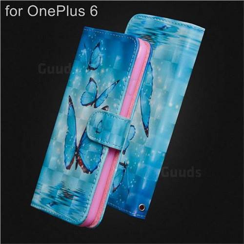 Blue Sea Butterflies 3D Painted Leather Wallet Case for OnePlus 6