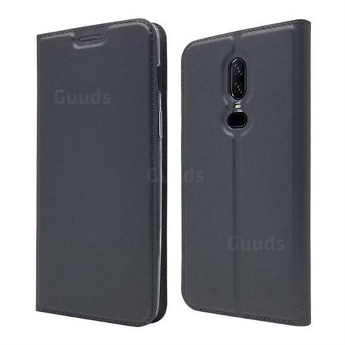 Ultra Slim Card Magnetic Automatic Suction Leather Wallet Case for OnePlus 6 - Star Grey