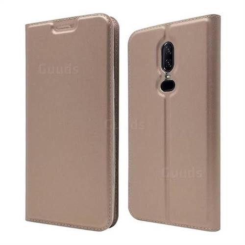 Ultra Slim Card Magnetic Automatic Suction Leather Wallet Case for OnePlus 6 - Rose Gold