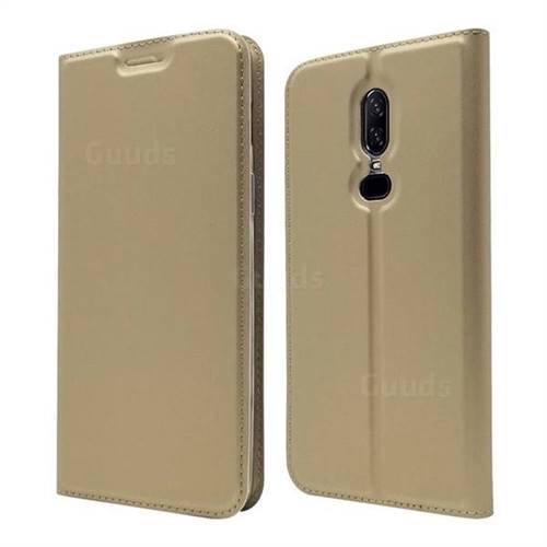 Ultra Slim Card Magnetic Automatic Suction Leather Wallet Case for OnePlus 6 - Champagne