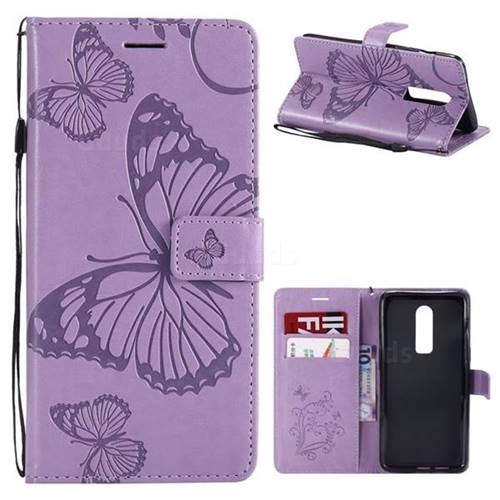 Embossing 3D Butterfly Leather Wallet Case for OnePlus 6 - Purple