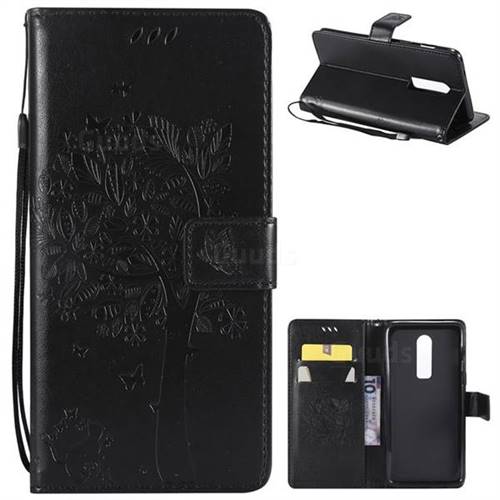 Embossing Butterfly Tree Leather Wallet Case for OnePlus 6 - Black