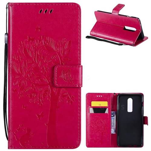 Embossing Butterfly Tree Leather Wallet Case for OnePlus 6 - Rose