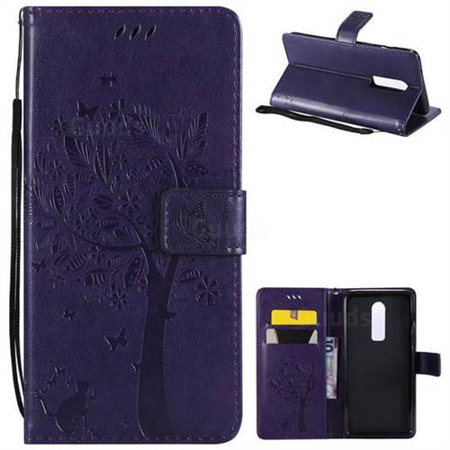 Embossing Butterfly Tree Leather Wallet Case for OnePlus 6 - Purple
