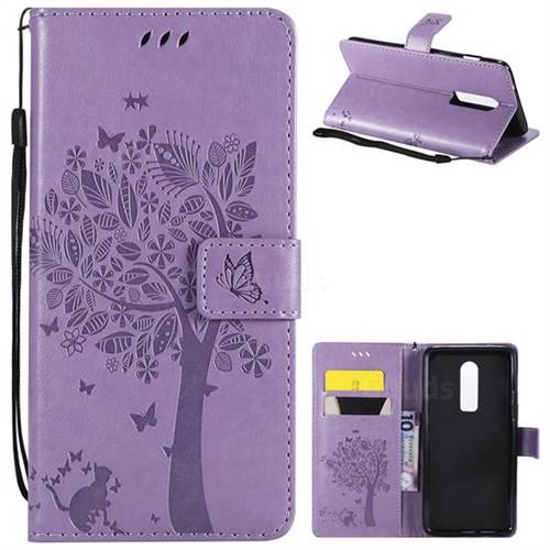 Embossing Butterfly Tree Leather Wallet Case for OnePlus 6 - Violet