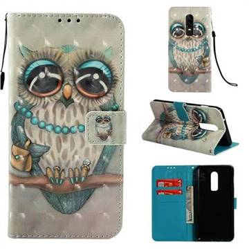 Sweet Gray Owl 3D Painted Leather Wallet Case for OnePlus 6