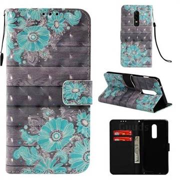 Blue Flower 3D Painted Leather Wallet Case for OnePlus 6