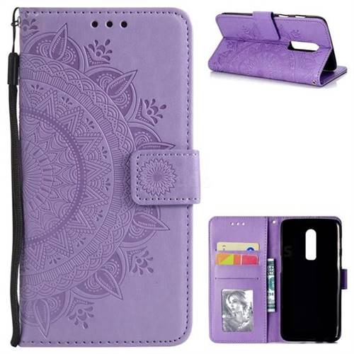 Intricate Embossing Datura Leather Wallet Case for OnePlus 6 - Purple