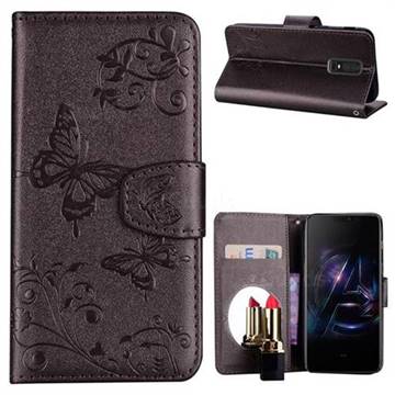 Embossing Butterfly Morning Glory Mirror Leather Wallet Case for OnePlus 6 - Silver Gray