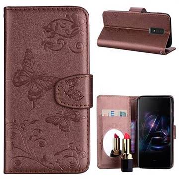 Embossing Butterfly Morning Glory Mirror Leather Wallet Case for OnePlus 6 - Coffee