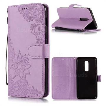 Intricate Embossing Lotus Mandala Flower Leather Wallet Case for OnePlus 6 - Purple