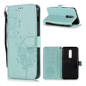 Intricate Embossing Dandelion Butterfly Leather Wallet Case for OnePlus 6 - Green