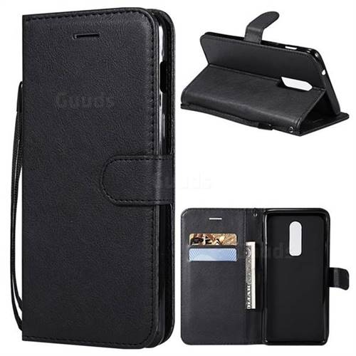 Retro Greek Classic Smooth PU Leather Wallet Phone Case for OnePlus 6 - Black