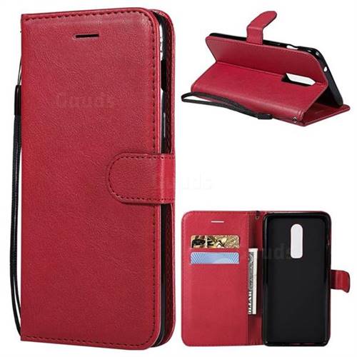 Retro Greek Classic Smooth PU Leather Wallet Phone Case for OnePlus 6 - Red