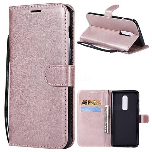 Retro Greek Classic Smooth PU Leather Wallet Phone Case for OnePlus 6 - Rose Gold