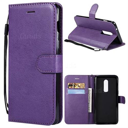 Retro Greek Classic Smooth PU Leather Wallet Phone Case for OnePlus 6 - Purple