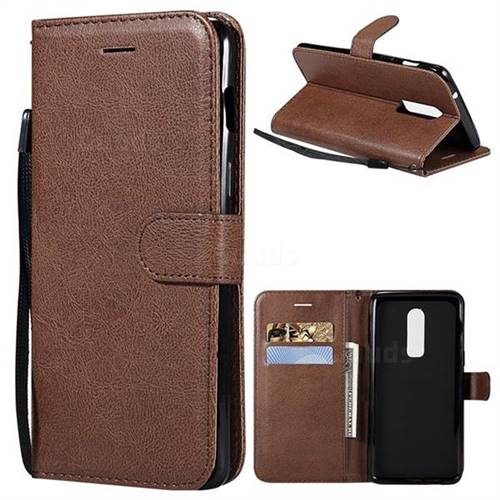 Retro Greek Classic Smooth PU Leather Wallet Phone Case for OnePlus 6 - Brown