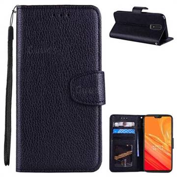 Litchi Pattern PU Leather Wallet Case for OnePlus 6 - Black