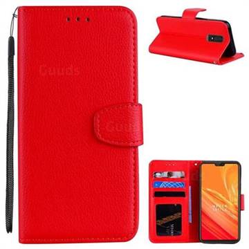 Litchi Pattern PU Leather Wallet Case for OnePlus 6 - Red