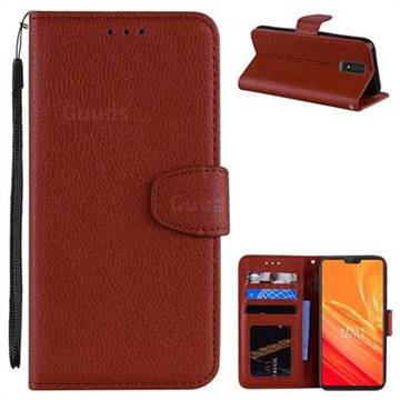 Litchi Pattern PU Leather Wallet Case for OnePlus 6 - Brown