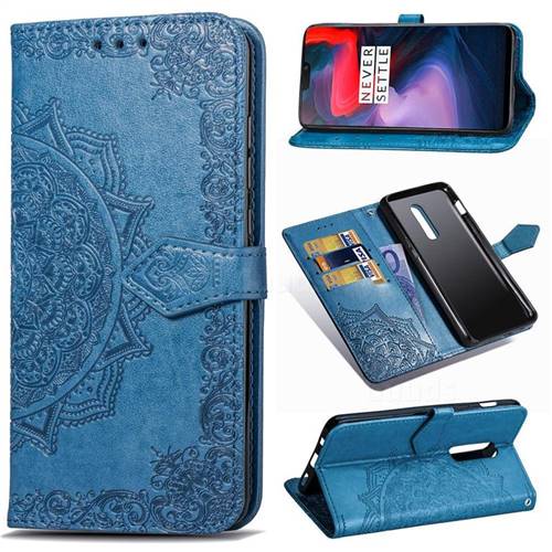 Embossing Imprint Mandala Flower Leather Wallet Case for OnePlus 6 - Blue