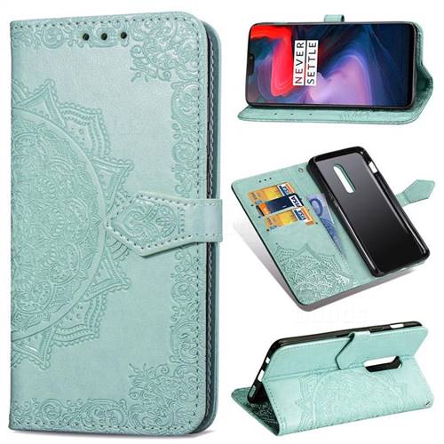 Embossing Imprint Mandala Flower Leather Wallet Case for OnePlus 6 - Green