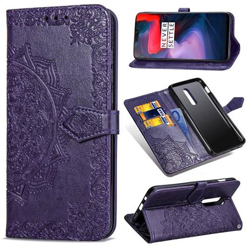 Embossing Imprint Mandala Flower Leather Wallet Case for OnePlus 6 - Purple
