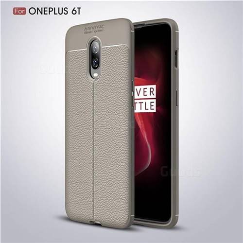 Luxury Auto Focus Litchi Texture Silicone TPU Back Cover for OnePlus 6T - Gray
