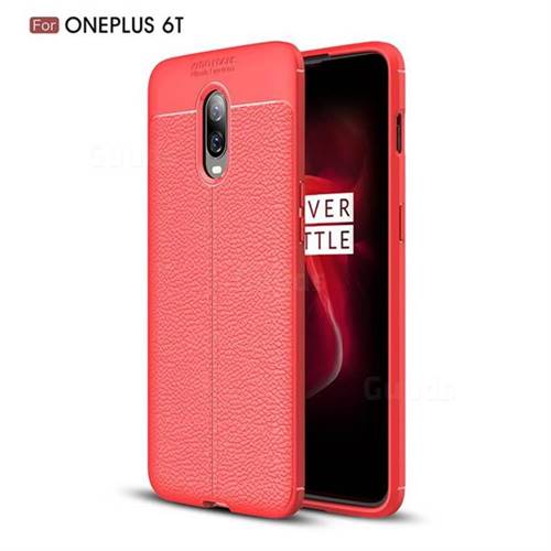 Luxury Auto Focus Litchi Texture Silicone TPU Back Cover for OnePlus 6T - Red
