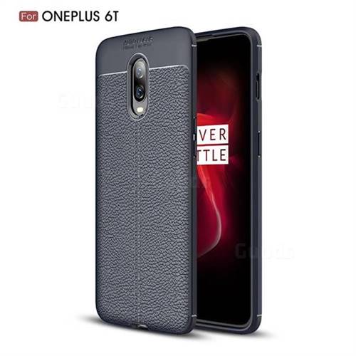 Luxury Auto Focus Litchi Texture Silicone TPU Back Cover for OnePlus 6T - Dark Blue