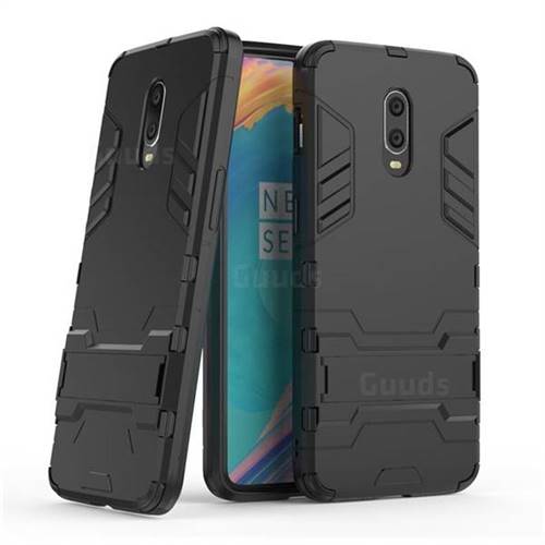 Armor Premium Tactical Grip Kickstand Shockproof Dual Layer Rugged Hard Cover for OnePlus 6T - Black