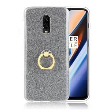 Luxury Soft TPU Glitter Back Ring Cover with 360 Rotate Finger Holder Buckle for OnePlus 6T - Black