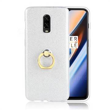 Luxury Soft TPU Glitter Back Ring Cover with 360 Rotate Finger Holder Buckle for OnePlus 6T - White